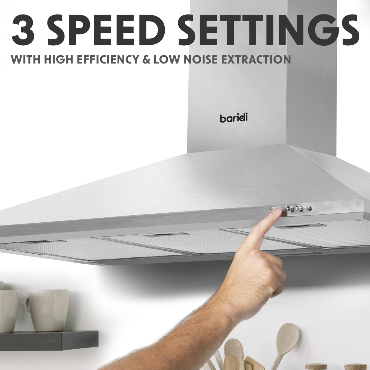 Baridi DH127 Baridi Cooker Hood with Carbon Filters 90cm - Stainless Steel