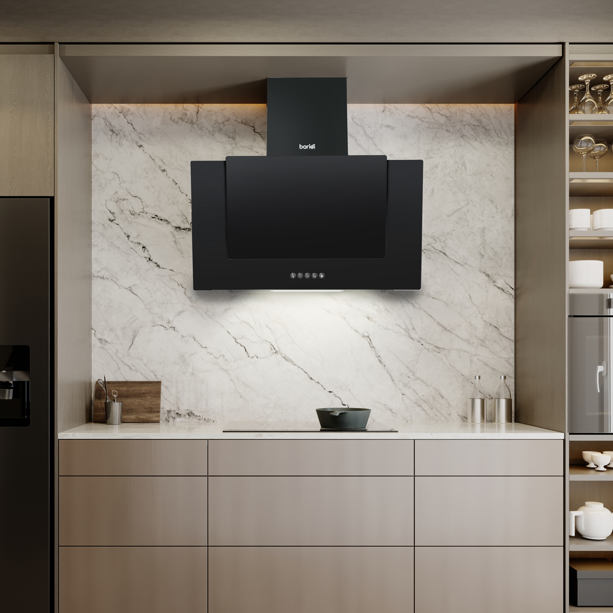 Baridi DH129 Baridi Angled Chimney Cooker Hood with Carbon Filters & LED Lamp - Black Glass