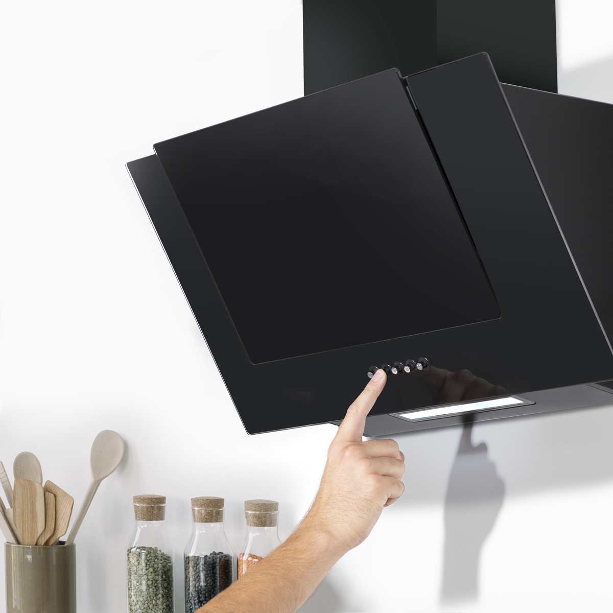 Baridi DH129 Baridi Angled Chimney Cooker Hood with Carbon Filters & LED Lamp - Black Glass