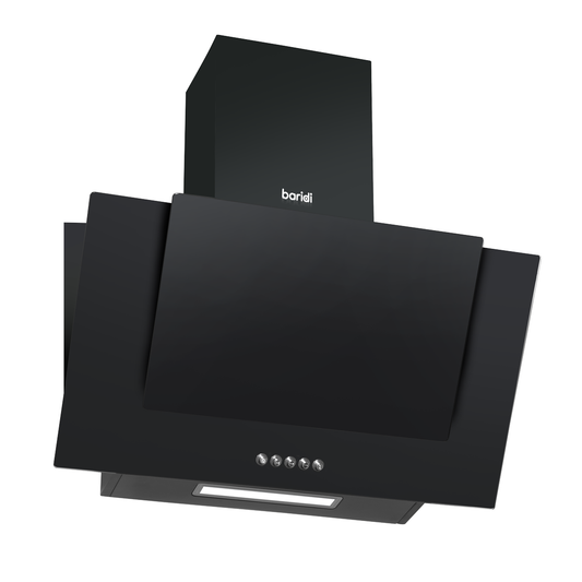 Baridi DH129 Baridi Angled Chimney Cooker Hood with Carbon Filters & LED Lamp - Black Glass