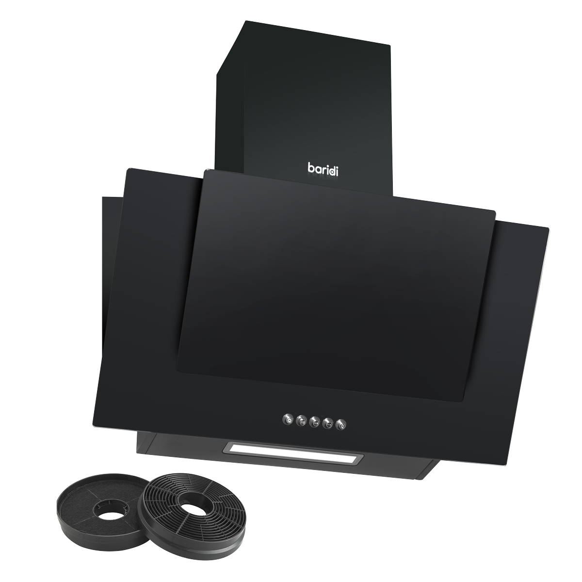 Baridi DH129 Baridi Angled Chimney Cooker Hood with Carbon Filters & LED Lamp - Black Glass