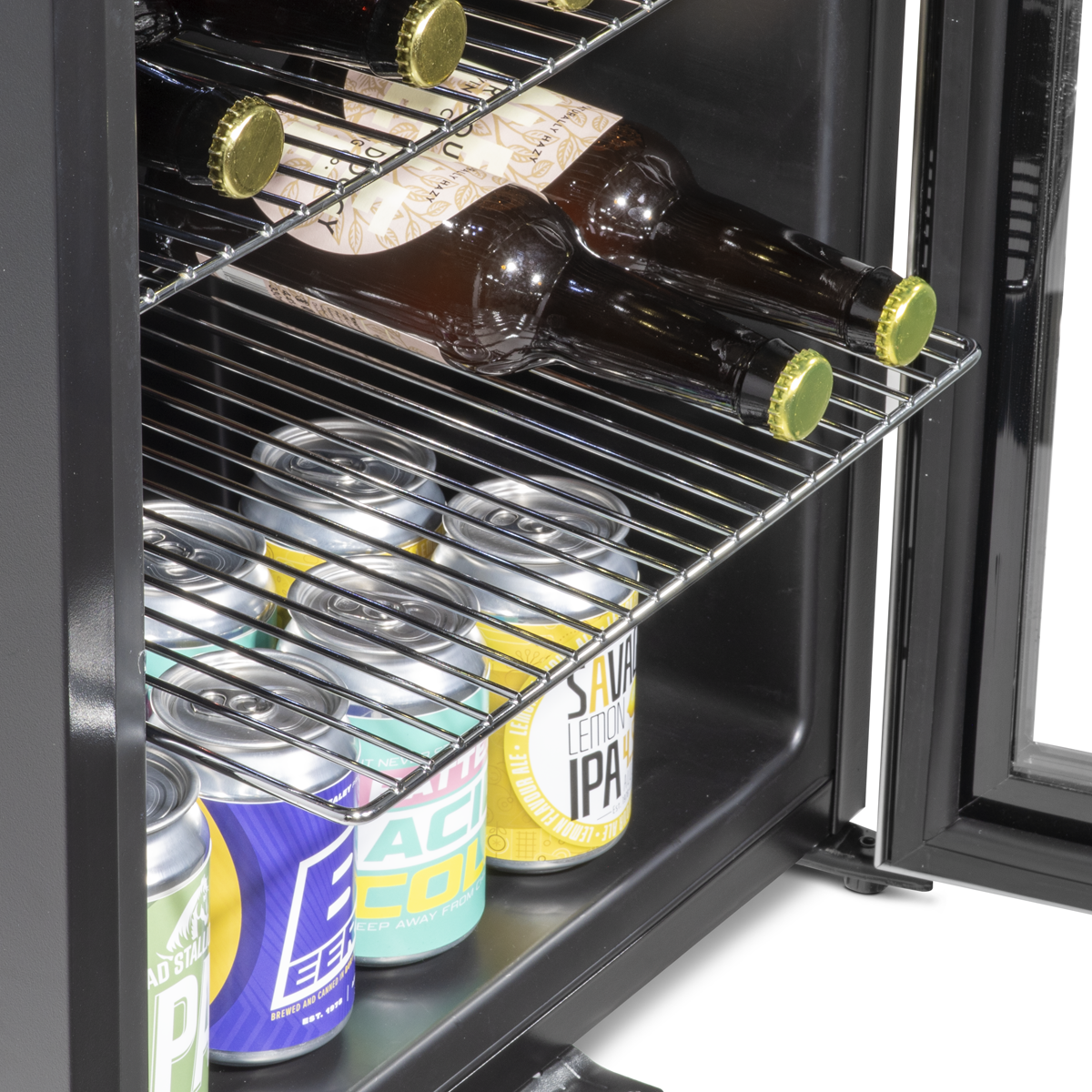 Baridi DH12 Baridi Mini Tabletop Beer & Drinks Fridge with Metal Shelves, LED Light & Security Lock 50L - Black