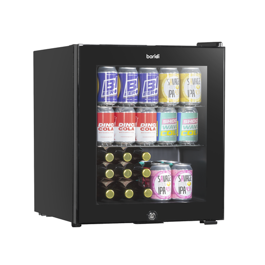 Baridi DH12 Baridi Mini Tabletop Beer & Drinks Fridge with Metal Shelves, LED Light & Security Lock 50L - Black