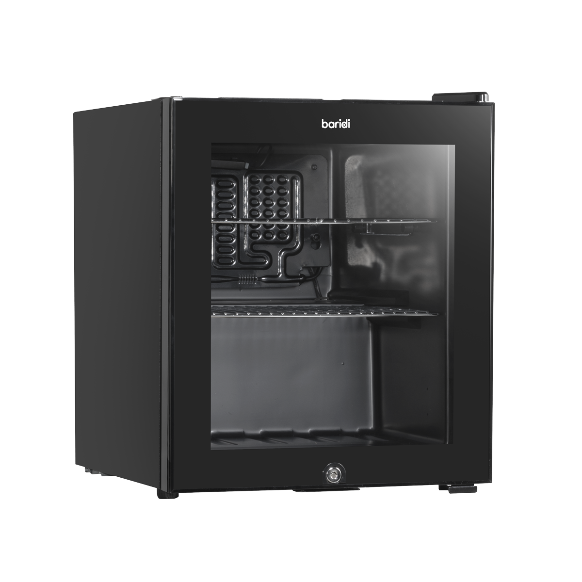 Baridi DH12 Baridi Mini Tabletop Beer & Drinks Fridge with Metal Shelves, LED Light & Security Lock 50L - Black