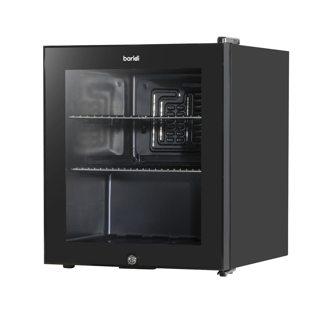 Baridi DH12 Baridi Mini Tabletop Beer & Drinks Fridge with Metal Shelves, LED Light & Security Lock 50L - Black
