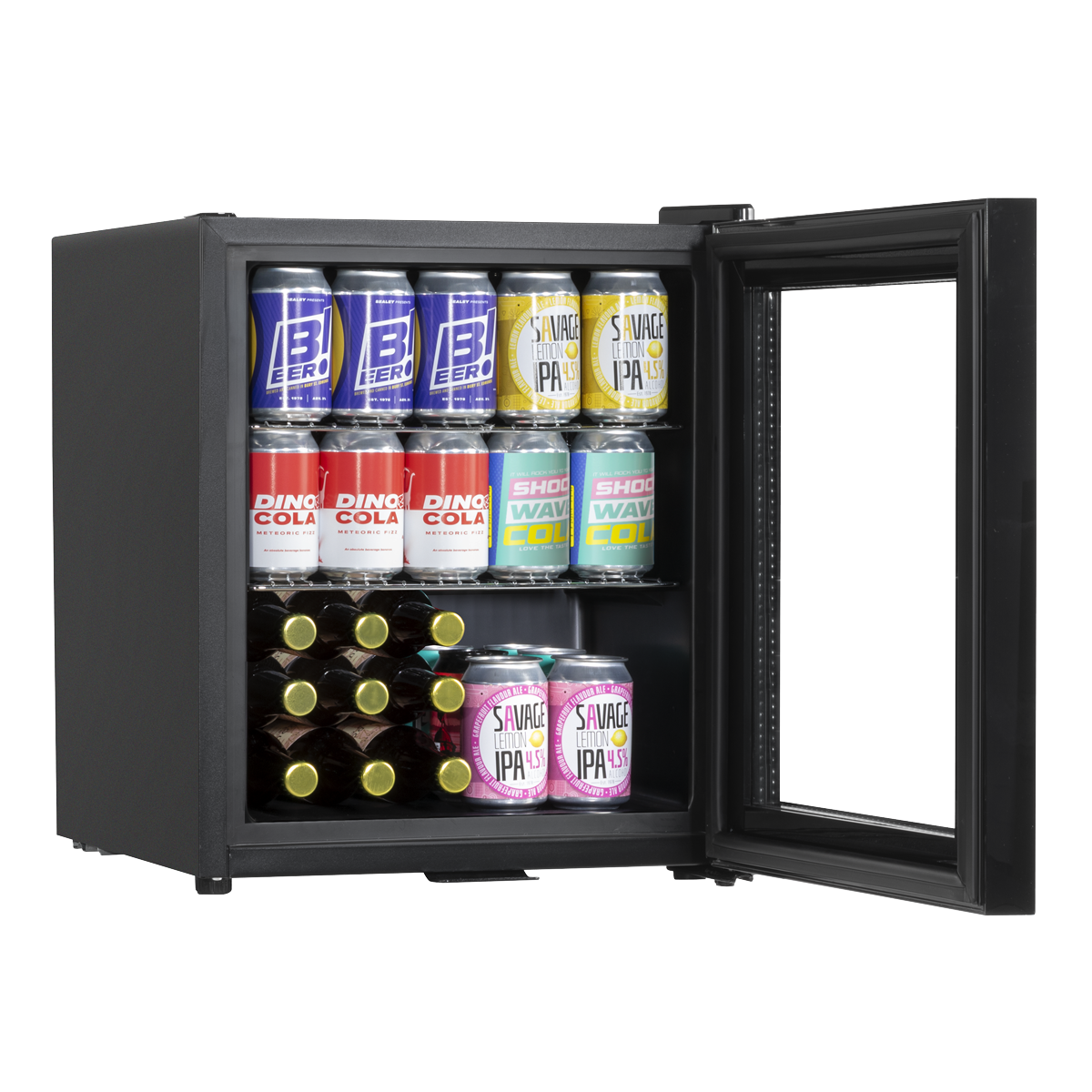 Baridi DH12 Baridi Mini Tabletop Beer & Drinks Fridge with Metal Shelves, LED Light & Security Lock 50L - Black