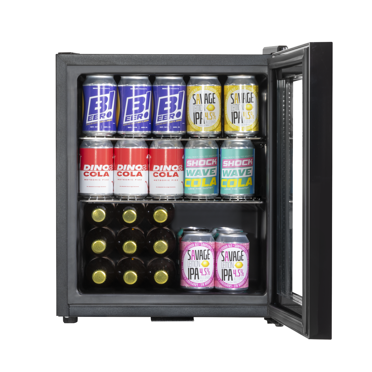 Baridi DH12 Baridi Mini Tabletop Beer & Drinks Fridge with Metal Shelves, LED Light & Security Lock 50L - Black