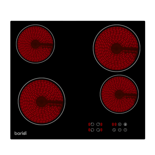 Baridi DH131 Baridi Integrated Ceramic Hob with 4 Cooking Zones 60cm - Black Glass