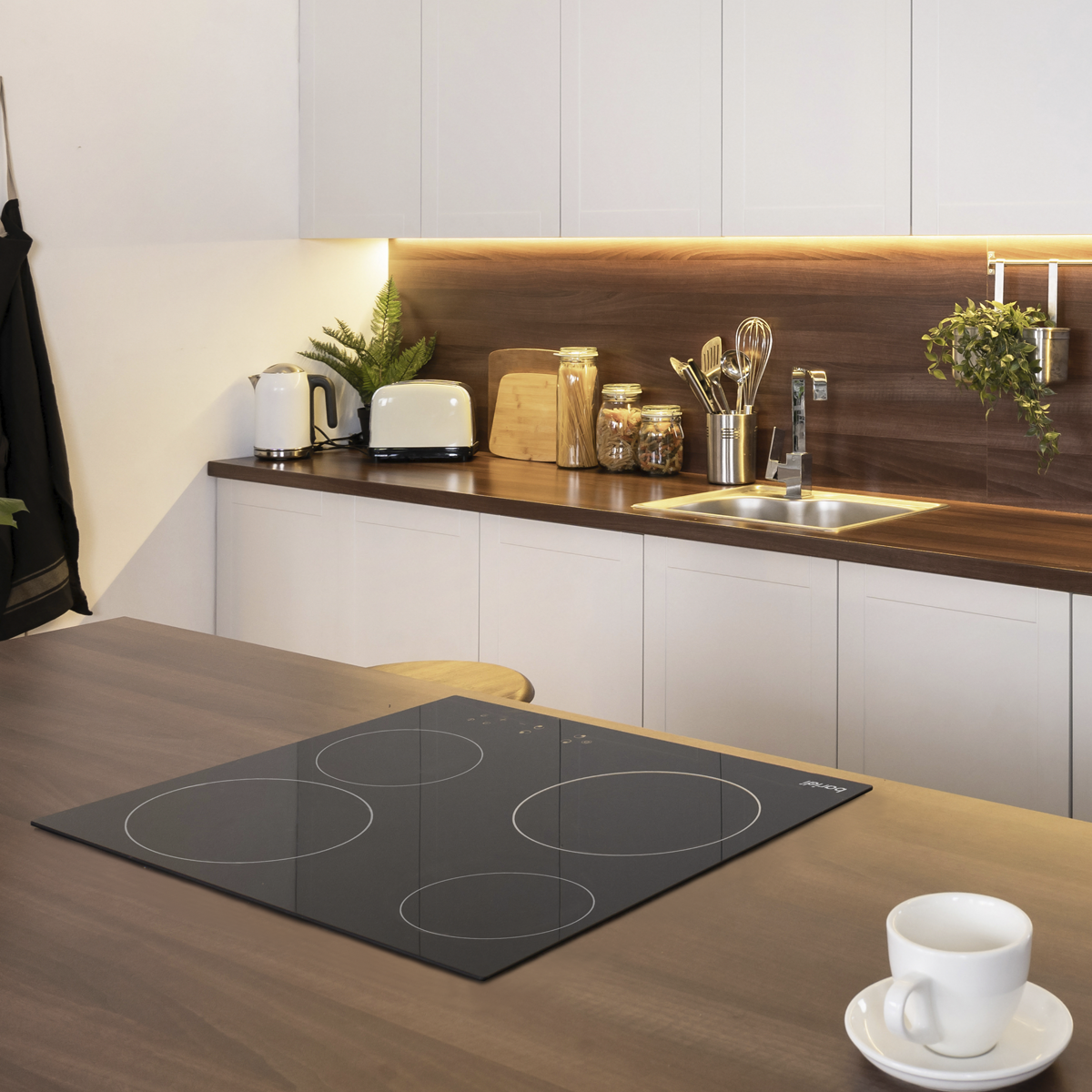 Baridi DH131 Baridi Integrated Ceramic Hob with 4 Cooking Zones 60cm - Black Glass