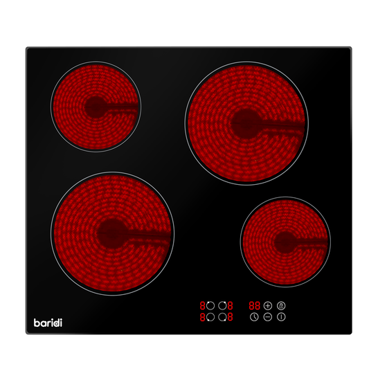Baridi DH131 Baridi Integrated Ceramic Hob with 4 Cooking Zones 60cm - Black Glass