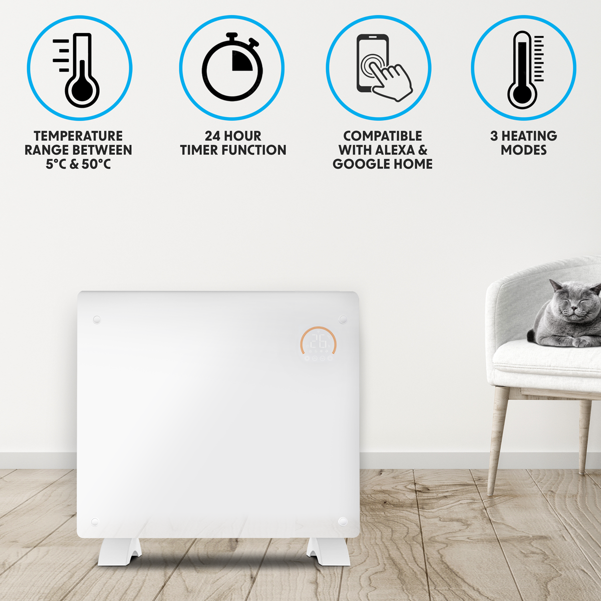 Baridi DH136 Baridi, Electric Glass Panel Heater 1000W/230V - DH136