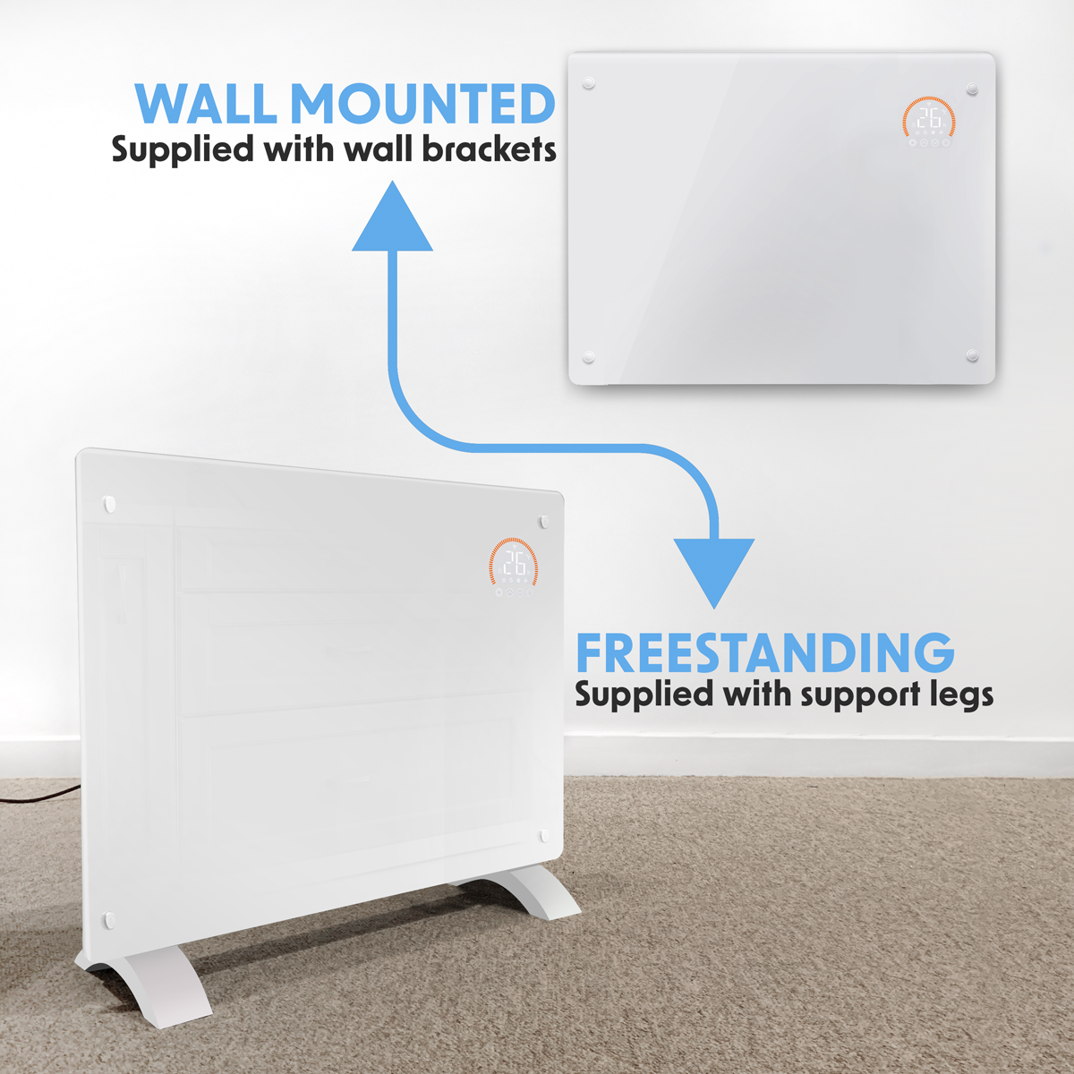 Baridi DH138 Baridi Electric Glass Panel Heater, 1500W, Thermostat Controlled 24Hr 7 Day Timer, Wi-Fi Enabled, Remote Control, White
