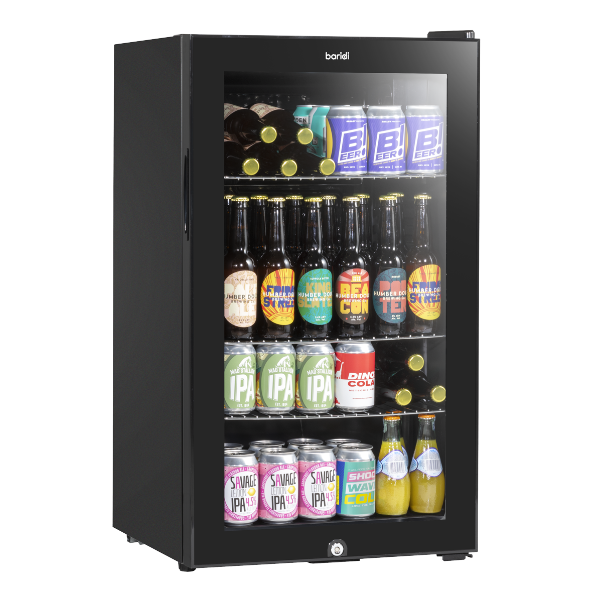 Baridi DH13 Baridi Undercounter Drinks, Beer & Wine Fridge with Wire Shelves, Internal Light & Security Lock 85L - Black
