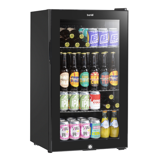 Baridi DH13 Baridi Undercounter Drinks, Beer & Wine Fridge with Wire Shelves, Internal Light & Security Lock 85L - Black
