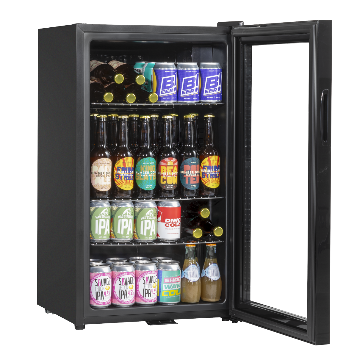 Baridi DH13 Baridi Undercounter Drinks, Beer & Wine Fridge with Wire Shelves, Internal Light & Security Lock 85L - Black