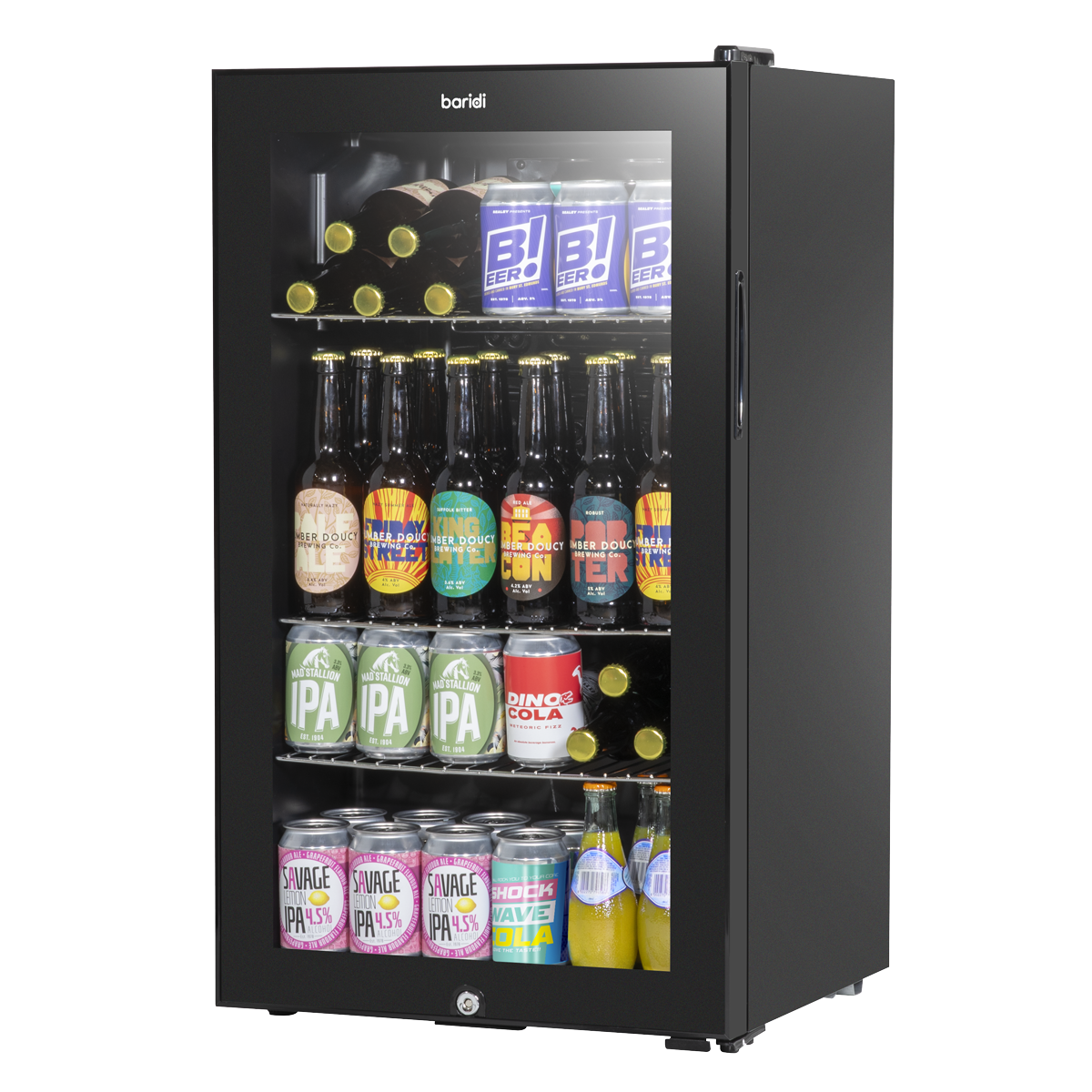 Baridi DH13 Baridi Undercounter Drinks, Beer & Wine Fridge with Wire Shelves, Internal Light & Security Lock 85L - Black