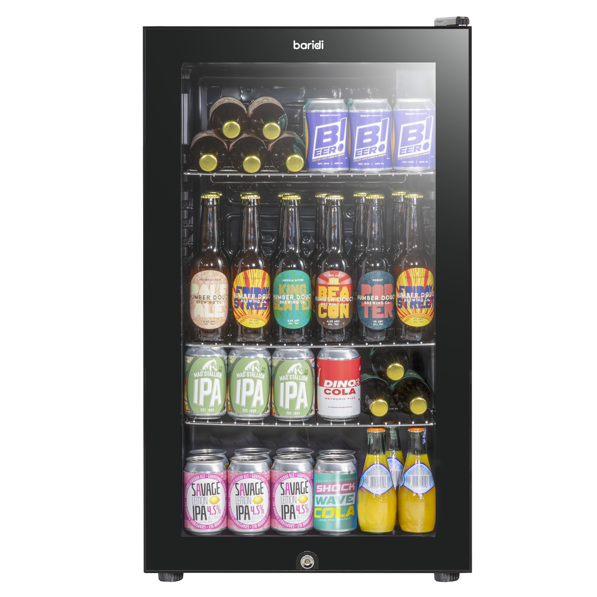 Baridi DH13 Baridi Undercounter Drinks, Beer & Wine Fridge with Wire Shelves, Internal Light & Security Lock 85L - Black