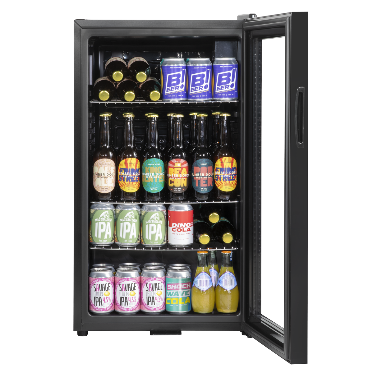 Baridi DH13 Baridi Undercounter Drinks, Beer & Wine Fridge with Wire Shelves, Internal Light & Security Lock 85L - Black