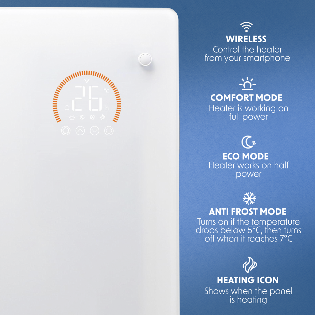 Baridi DH140 Baridi Electric Glass Panel Heater, 2000W, Thermostat Controlled 24Hr 7 Day Timer, Wi-Fi Enabled, Remote Control, White