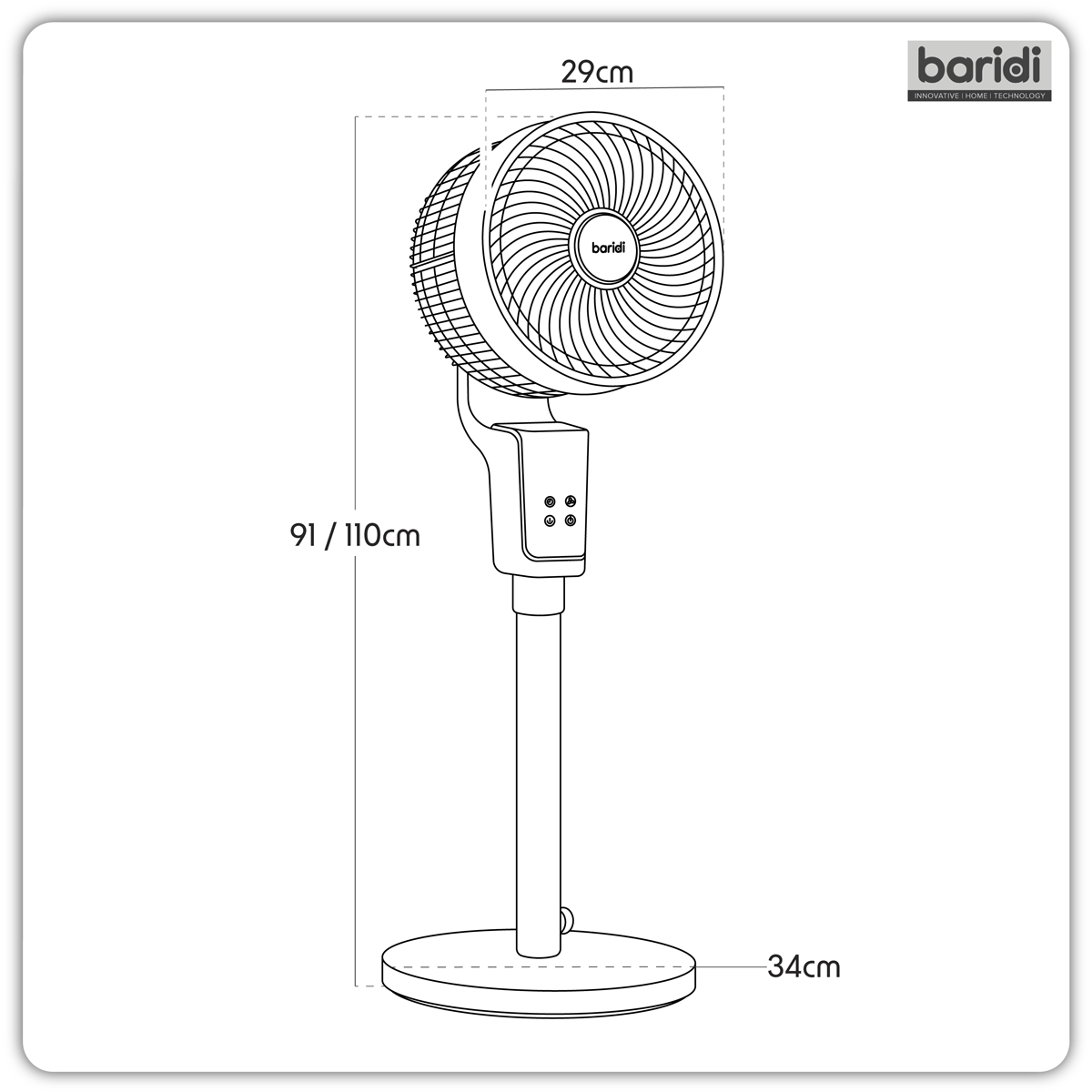 Baridi DH141 Baridi 12" Pedestal Fan with Remote Control & 12hr Timer 230V - Grey