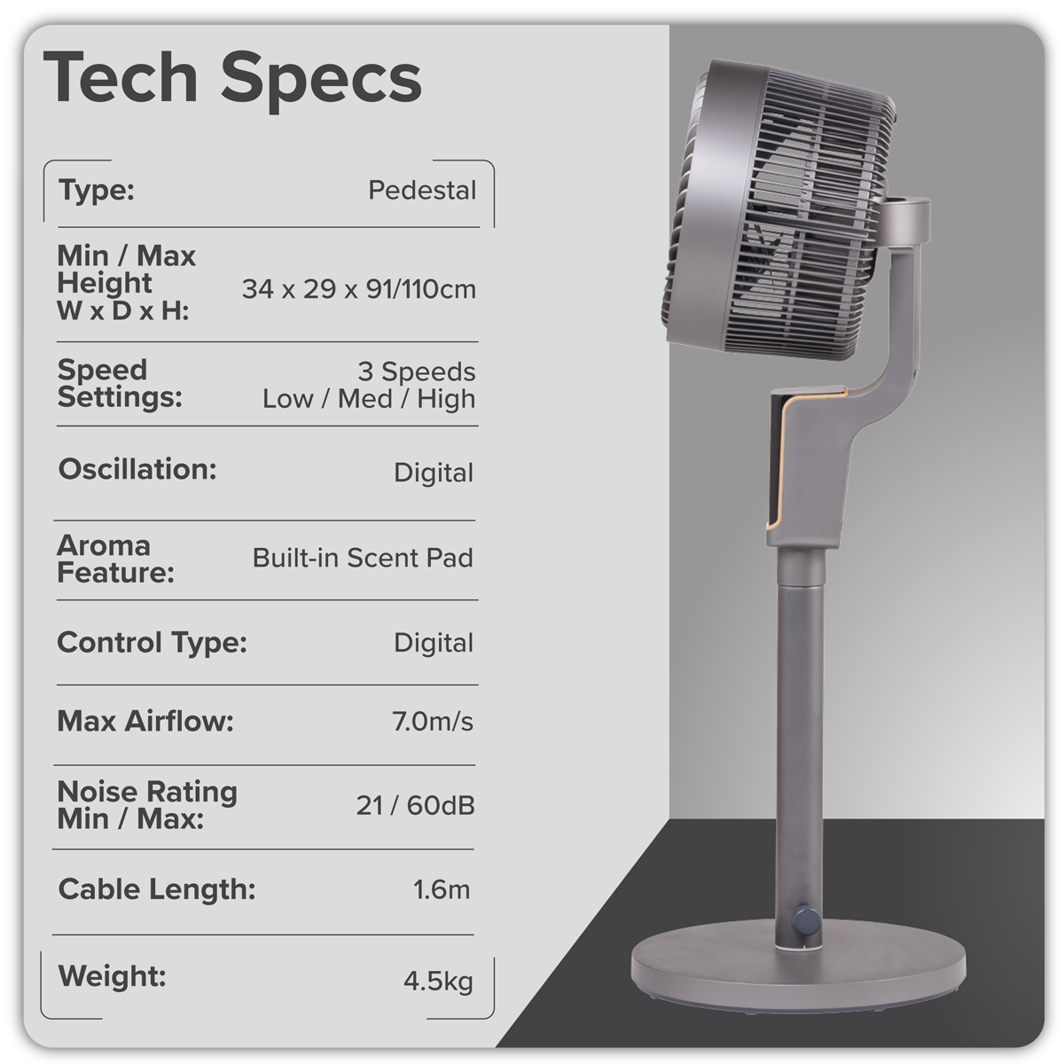 Baridi DH141 Baridi 12" Pedestal Fan with Remote Control & 12hr Timer 230V - Grey