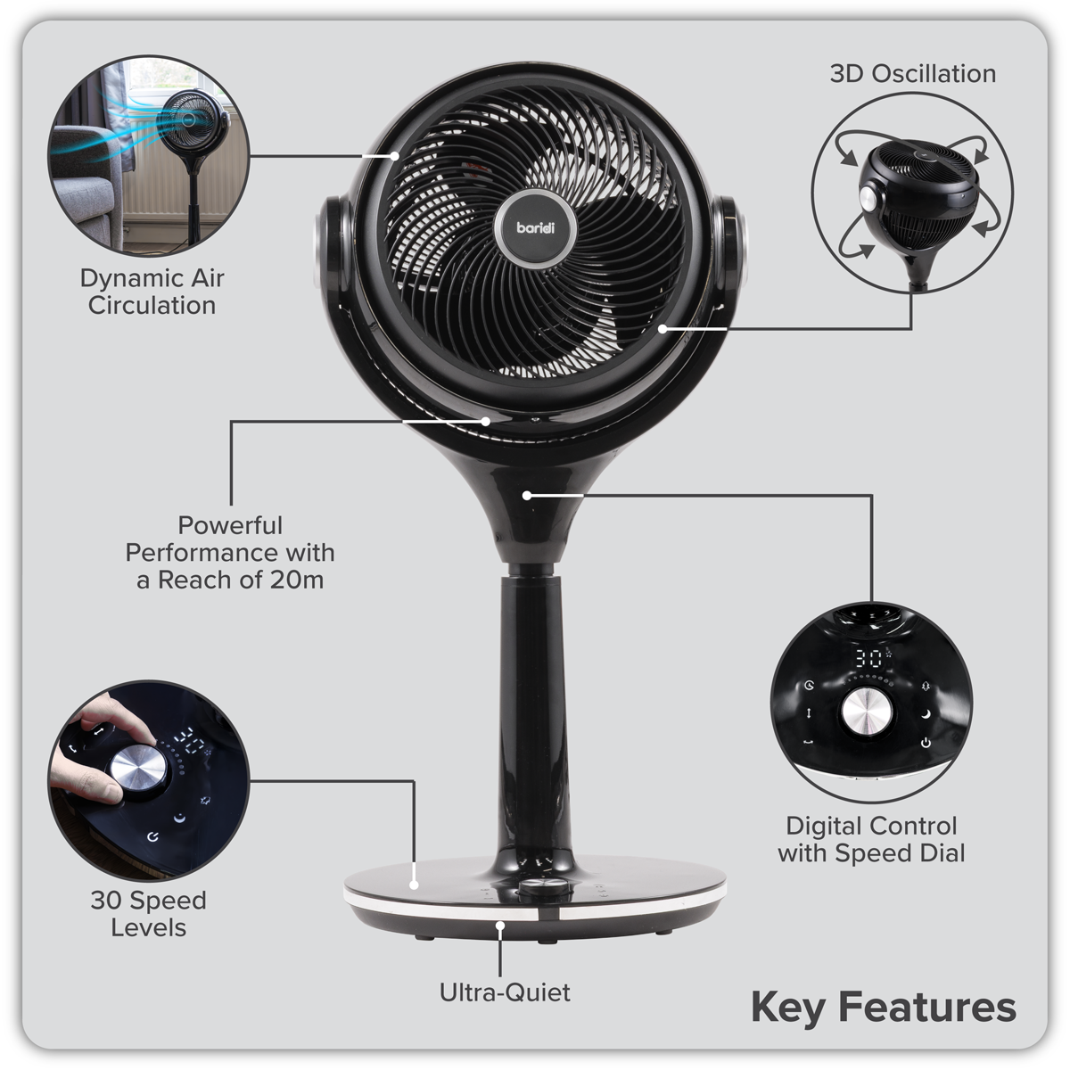 Baridi DH143 Baridi 10" Pedestal Fan with Remote Control & 12hr Timer 230V - Black