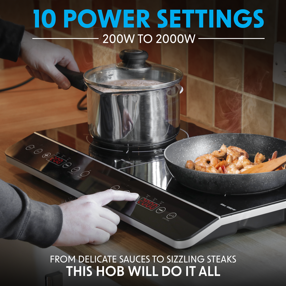 Baridi DH146 Baridi Portable Induction Hob with 2 Cooking Zones 60 x 36 x 6.5cm - Black