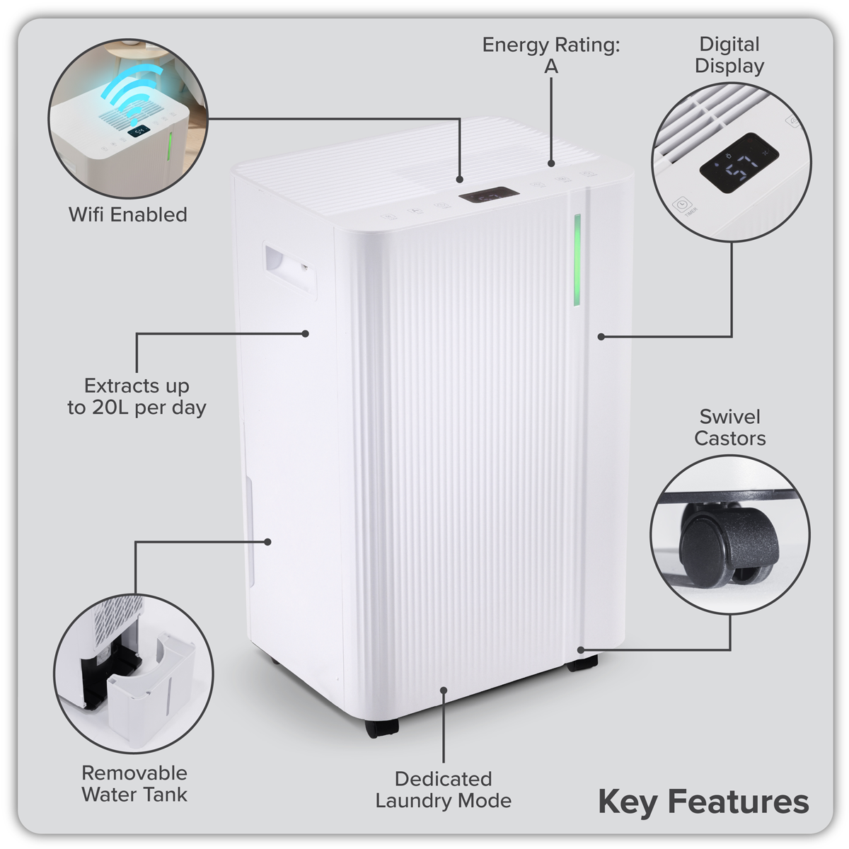 Baridi DH147 Baridi Dehumidifier with Digital Display & 24hr Timer 12L - White