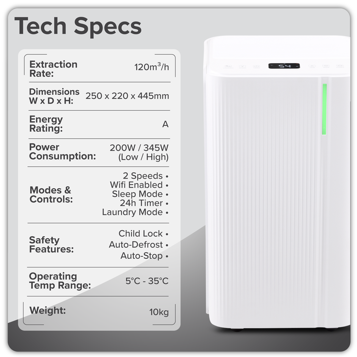 Baridi DH147 Baridi Dehumidifier with Digital Display & 24hr Timer 12L - White