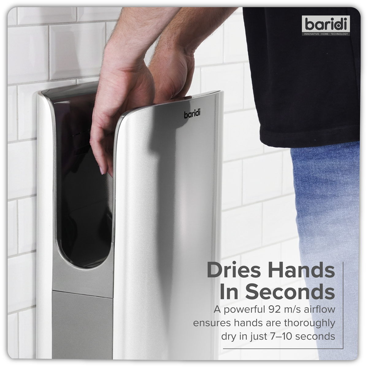 Baridi DH150 Baridi Hand Dryer with HEPA Filter & Auto-Sensor 1750W/230V - Silver