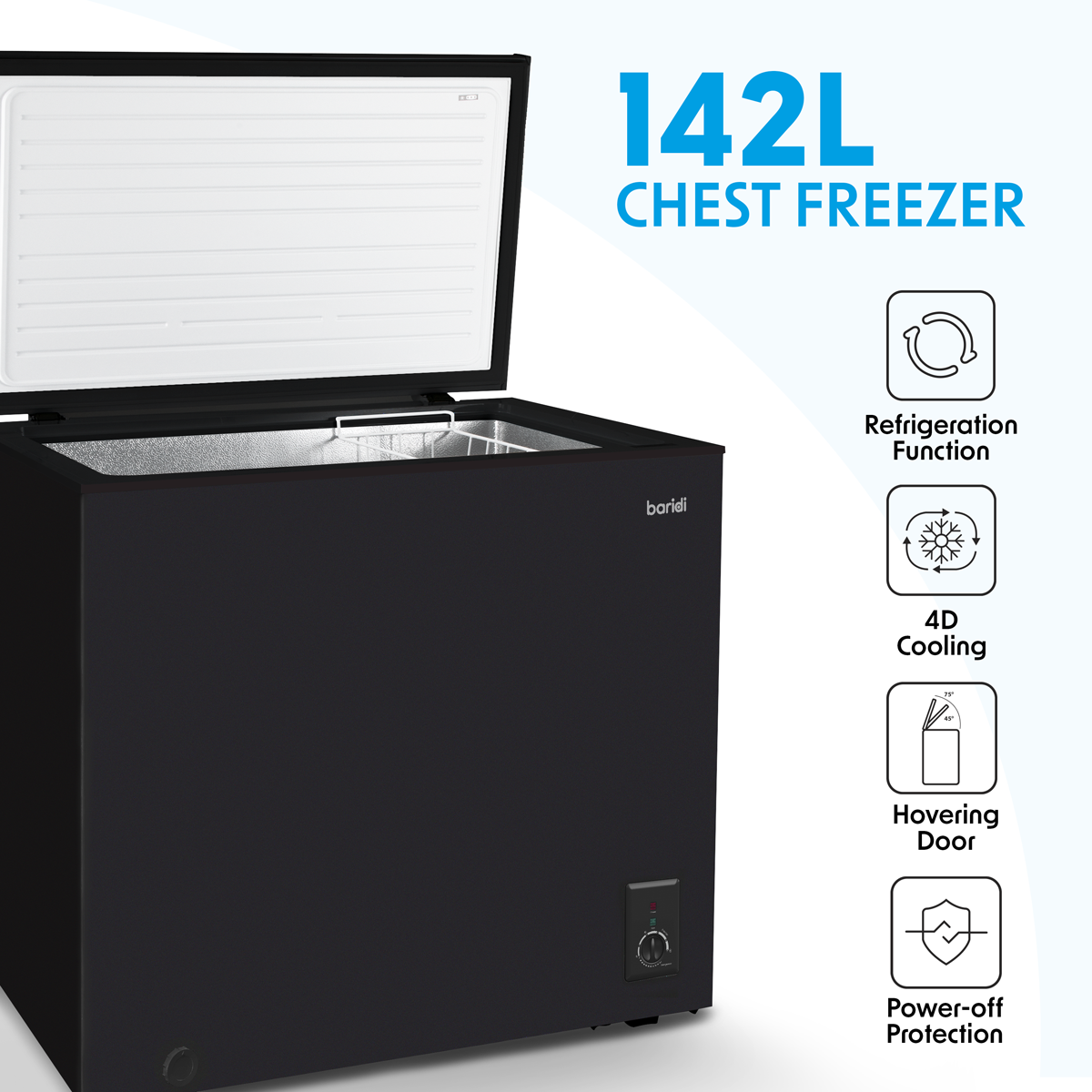 Baridi DH152 Baridi Freestanding Chest Freezer 142L Capacity - Black