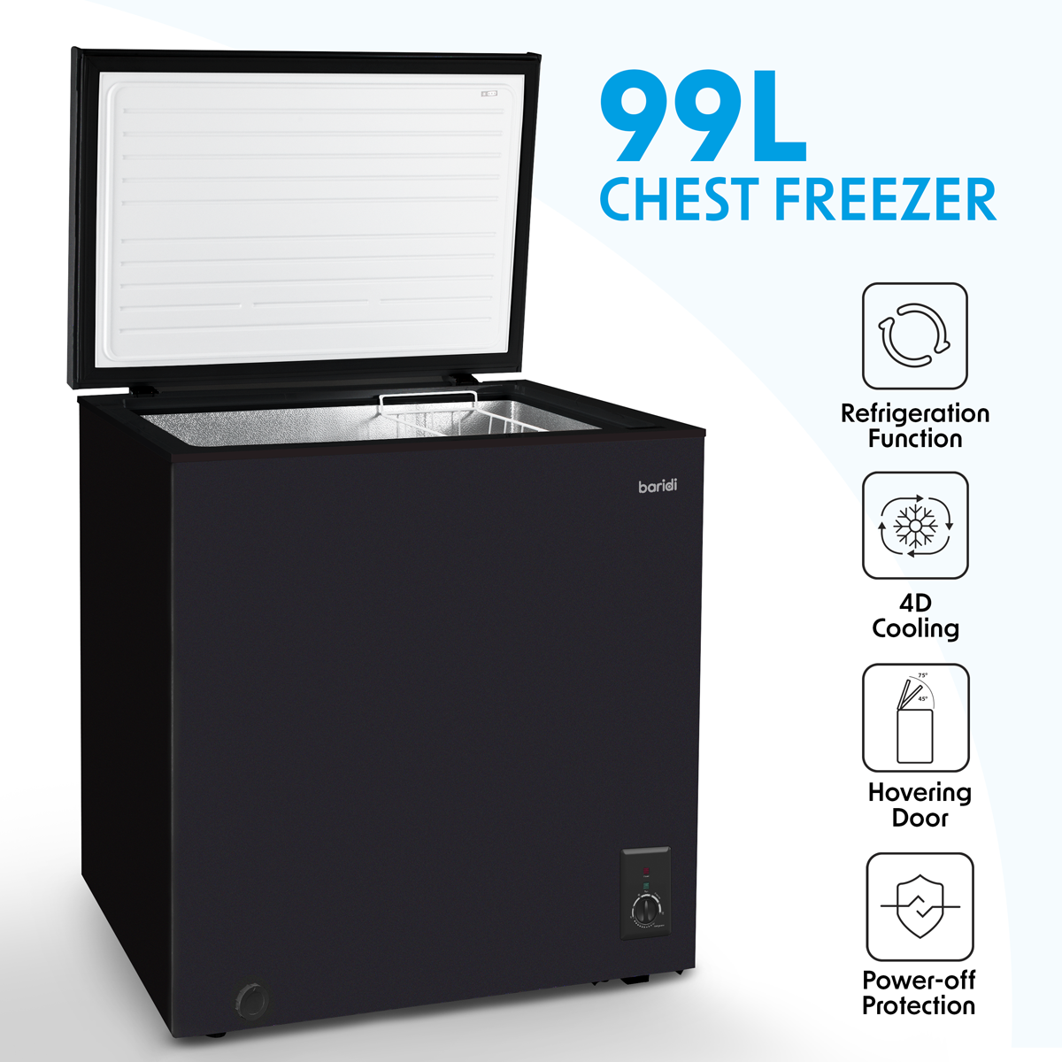 Baridi DH153 Baridi Freestanding Chest Freezer 99L Capacity - Black
