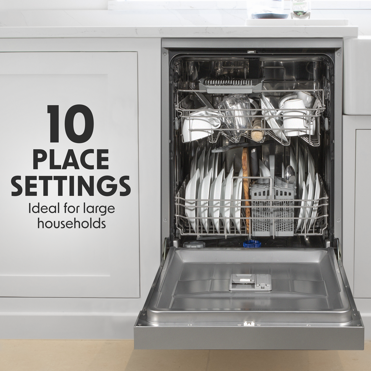 Baridi DH166 Baridi Slimline Freestanding Dishwasher 45cm Wide 10 Place Settings - Silver