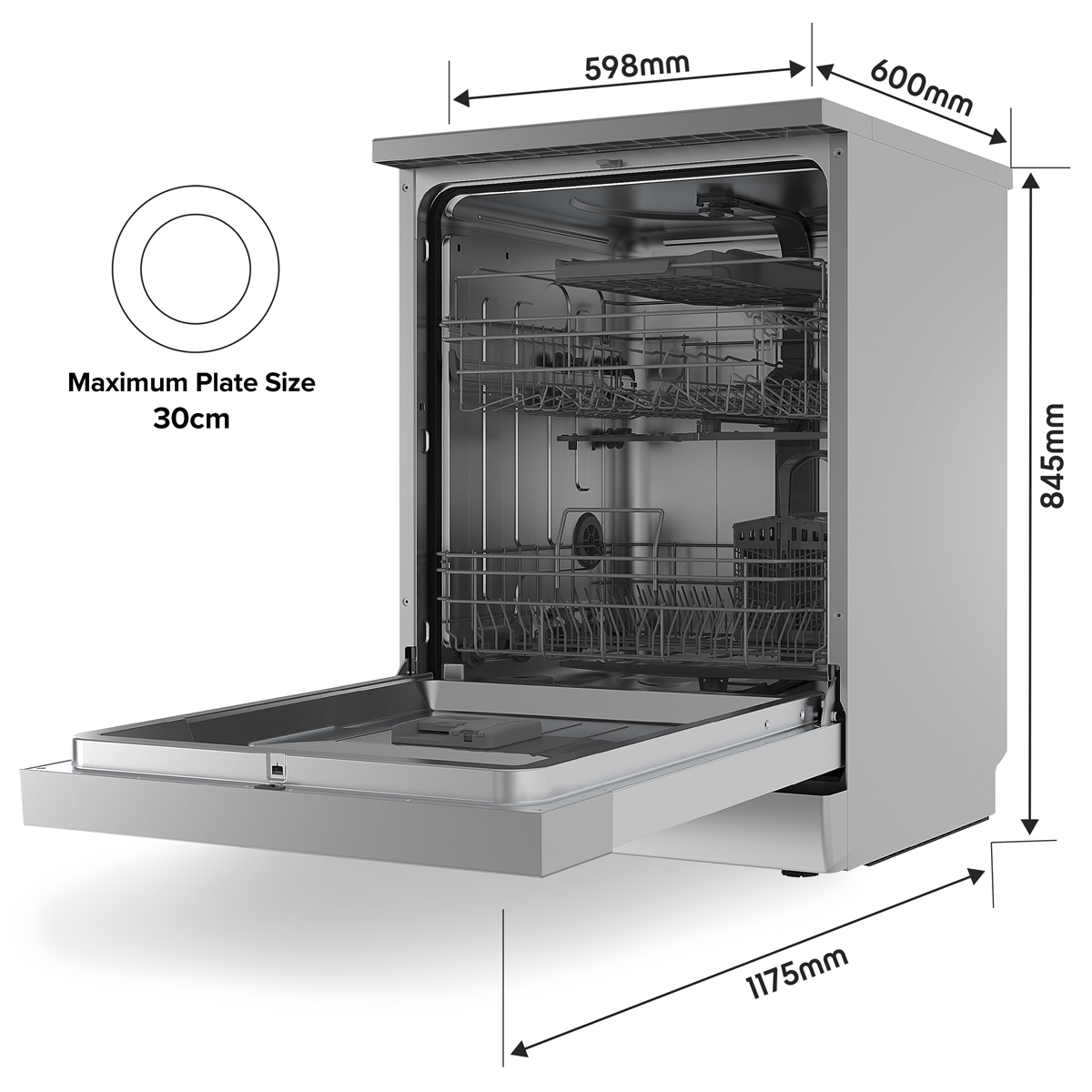 Baridi DH167 Baridi Regular Sized Freestanding Dishwasher 60cm Wide 14 Place Settings - Silver