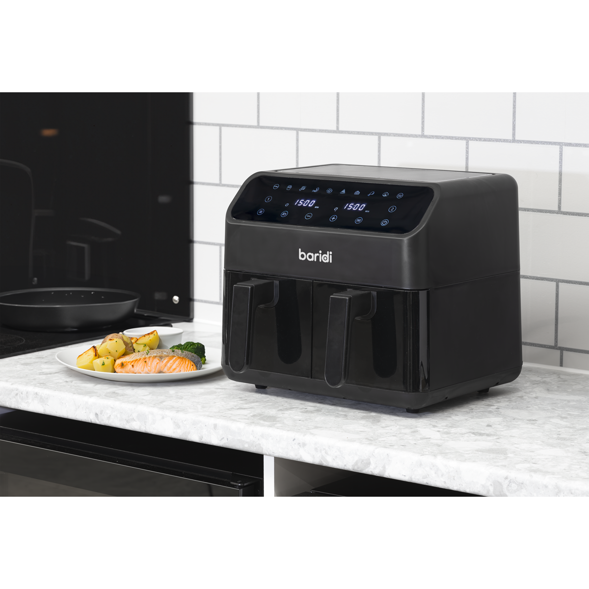 Baridi DH172 Baridi Dual Zone Air Fryer 8L with 8-in-1 Functions Touch Controls, Easy-Clean, Black - DH172