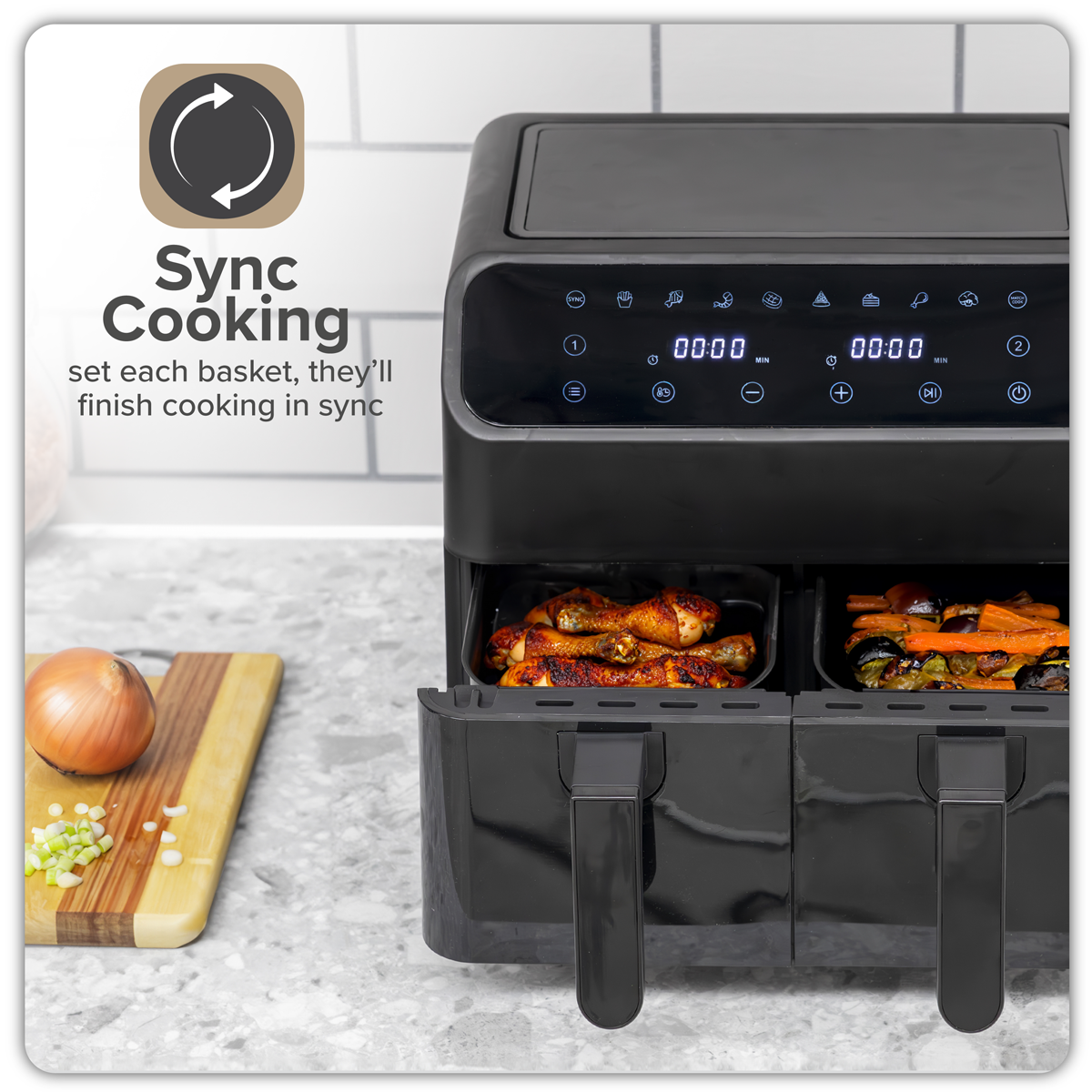 Baridi DH172 Baridi Dual Zone Air Fryer 8L with 8-in-1 Functions Touch Controls, Easy-Clean, Black - DH172