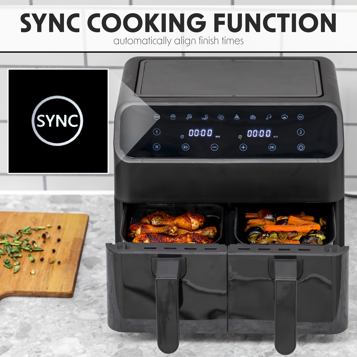 Baridi DH172 Baridi Dual Zone Air Fryer 8L with 8-in-1 Functions Touch Controls, Easy-Clean, Black - DH172