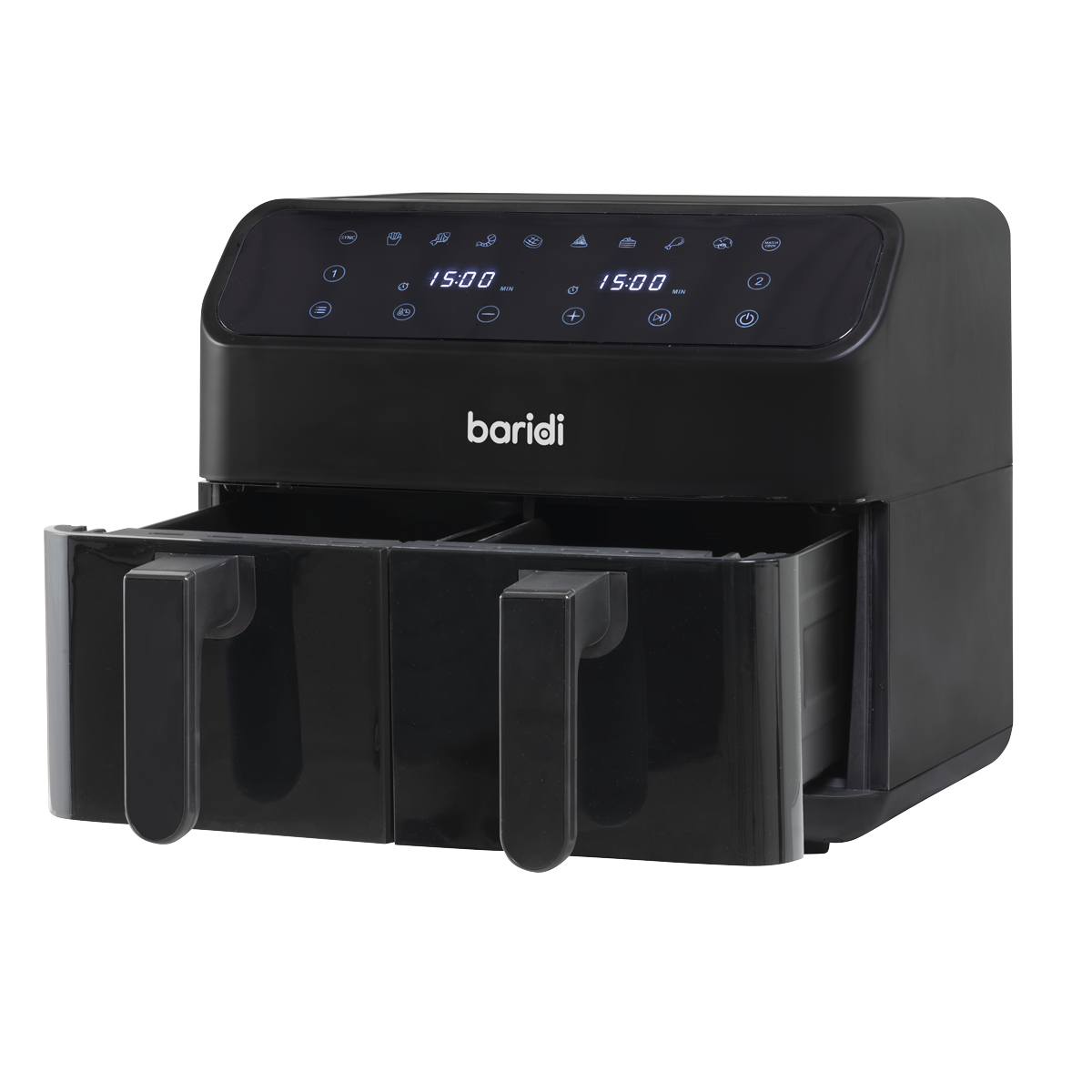 Baridi DH172 Baridi Dual Zone Air Fryer 8L with 8-in-1 Functions Touch Controls, Easy-Clean, Black - DH172