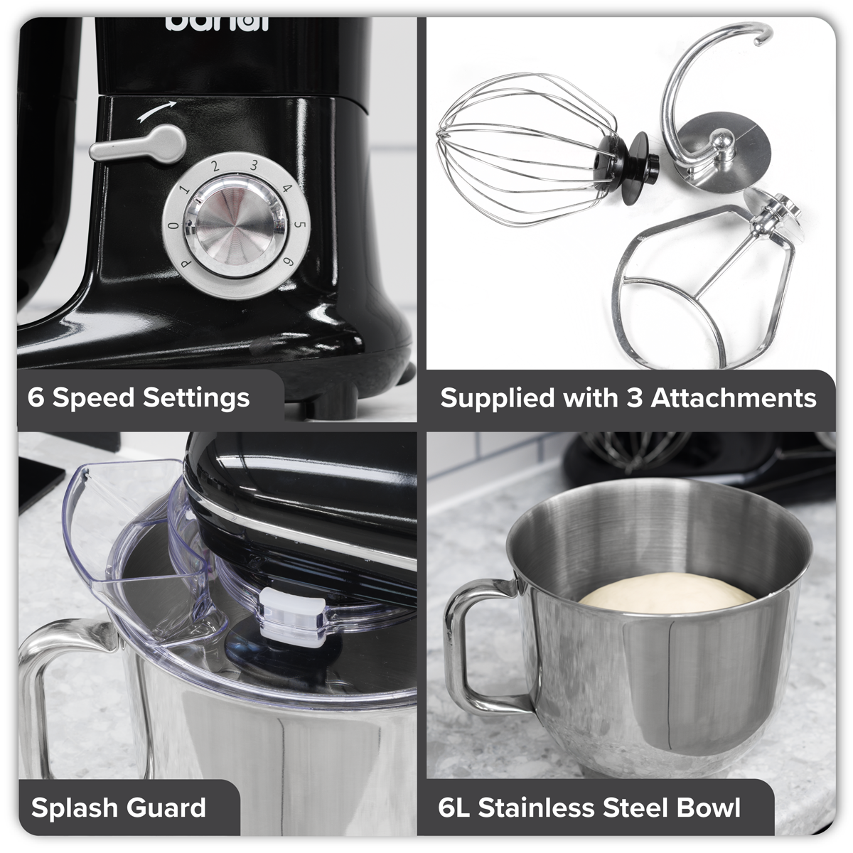 Baridi DH173 Baridi 1500W Stand Mixer with Accessories 6L - Black