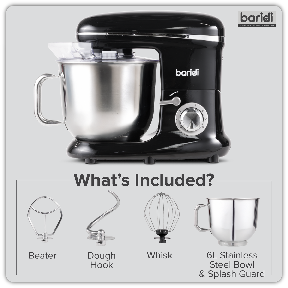 Baridi DH173 Baridi 1500W Stand Mixer with Accessories 6L - Black