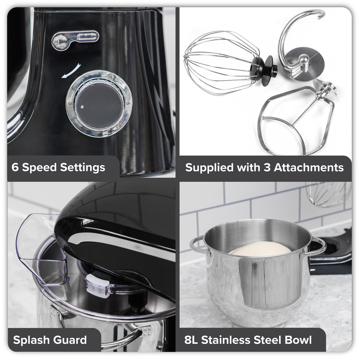 Baridi DH174 Baridi 1800W Stand Mixer with Accessories 8L - Black