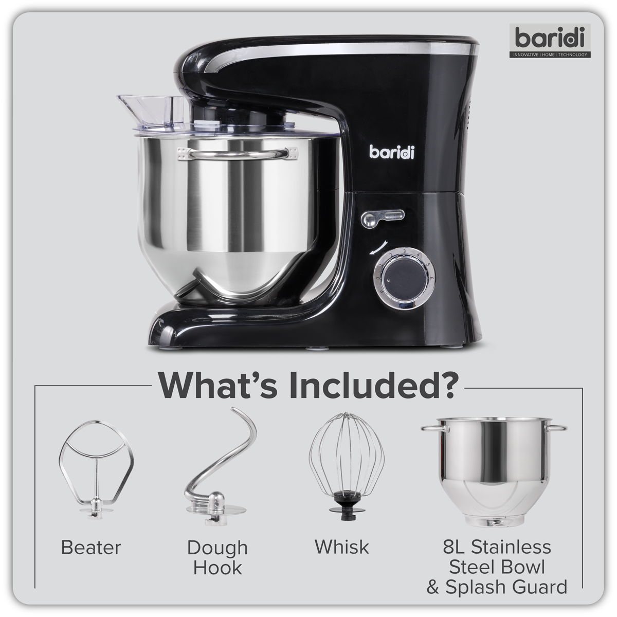 Baridi DH174 Baridi 1800W Stand Mixer with Accessories 8L - Black