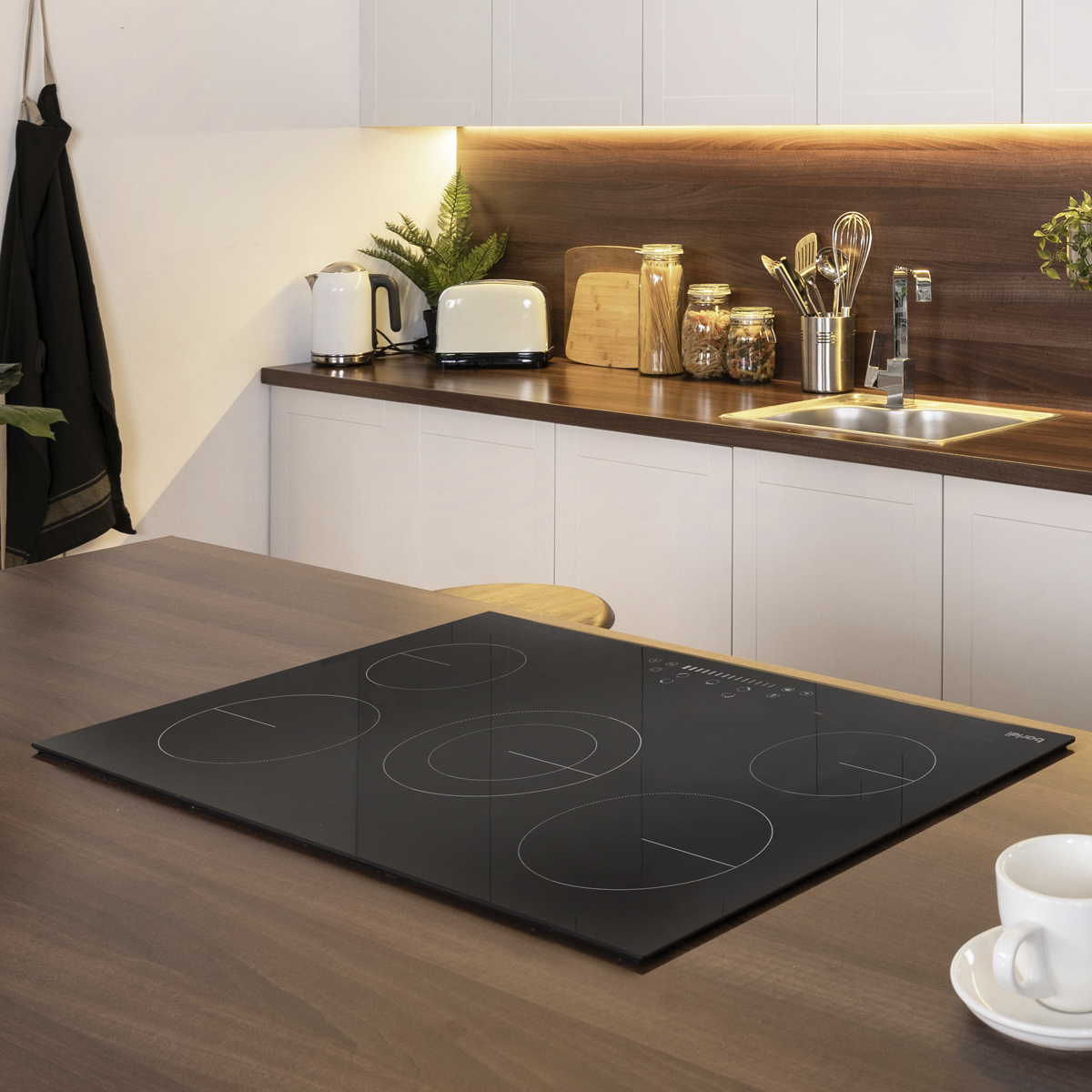 Baridi DH175 Baridi Integrated Ceramic Hob with 5 Cooking Zones 77cm - Black Glass