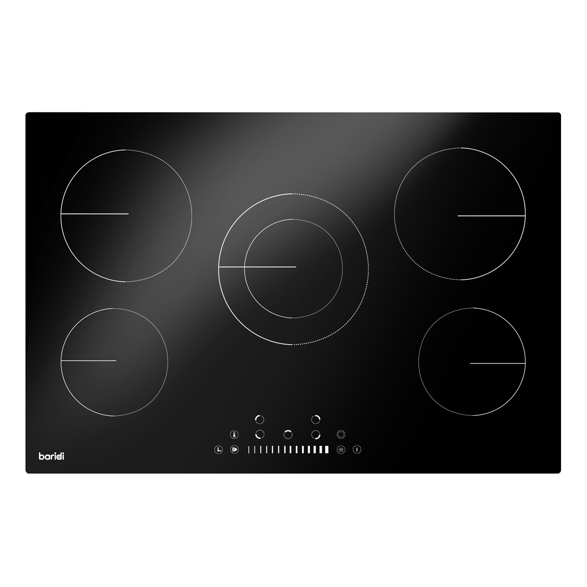 Baridi DH175 Baridi Integrated Ceramic Hob with 5 Cooking Zones 77cm - Black Glass