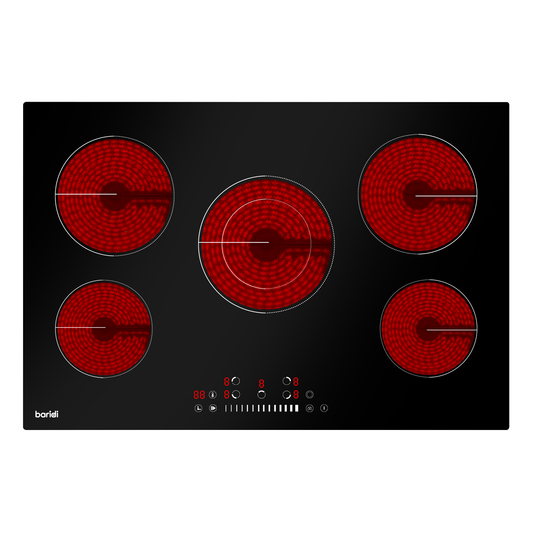 Baridi DH175 Baridi Integrated Ceramic Hob with 5 Cooking Zones 77cm - Black Glass