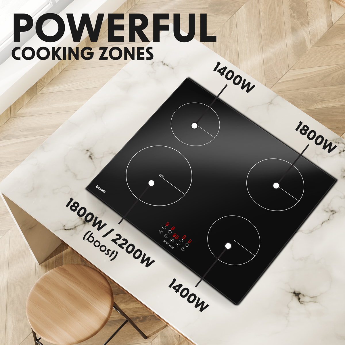 Baridi DH176 Baridi Integrated Induction Hob with 4 Cooking Zones 60cm 6800W Output