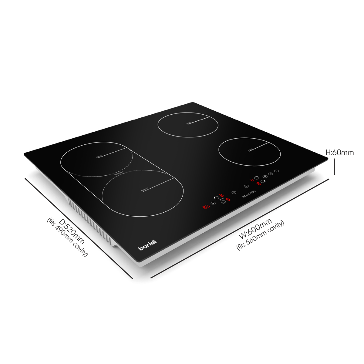 Baridi DH178 Baridi Integrated Induction Hob with 4 Cooking Zones & Bridge Zone 60cm 2800W Output