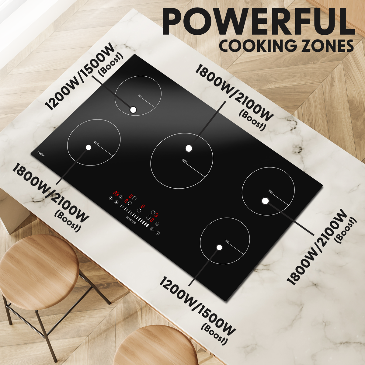 Baridi DH180 Baridi Integrated Induction Hob with 5 Cooking Zones 90cm 9300W Output