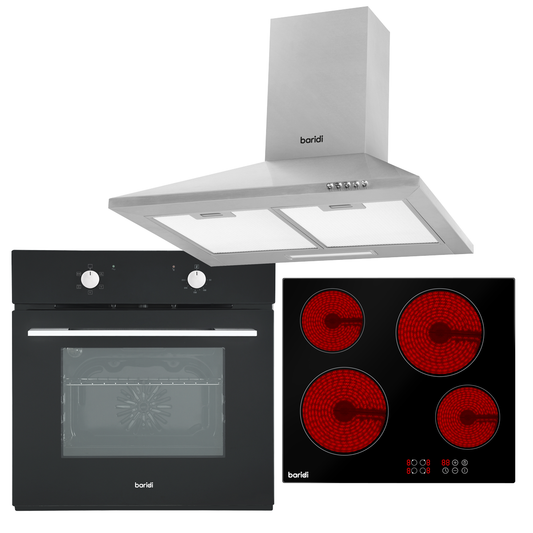 Baridi DH185 Baridi Integrated Ceramic Hob with 4 Cooking Zones, Integrated Fan-Assisted Electric Oven & Cooker Hood with Carbon Filters