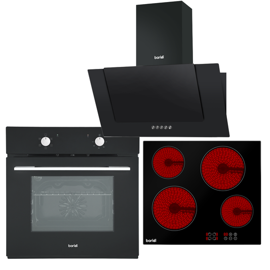 Baridi DH186 Baridi Integrated Ceramic Hob with 4 Cooking Zones, Integrated Fan-Assisted Electric Oven & Angled Chimney Cooker Hood with Carbon Filters & LED Lamp